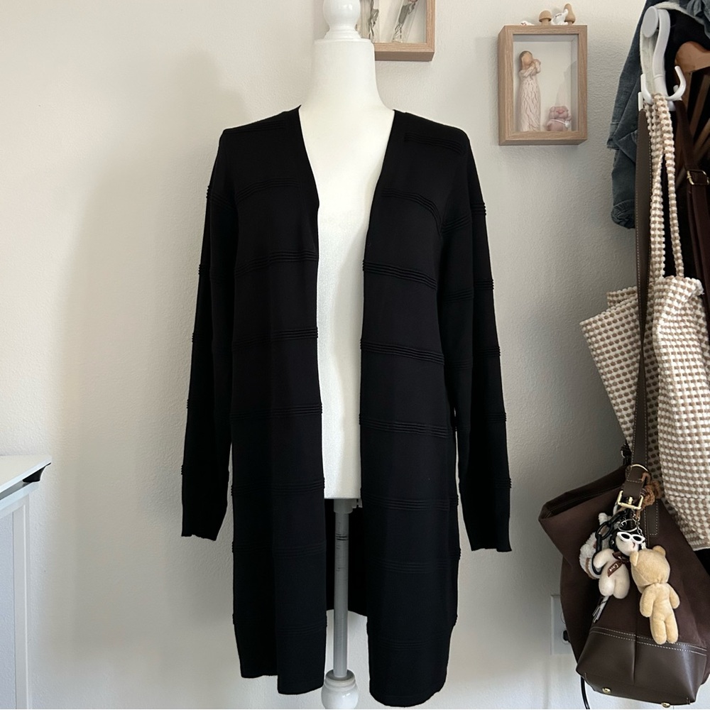 Sienna Sage Cardigan in Black Women’s Size L Casual Long Sleeve Stripe Detailing